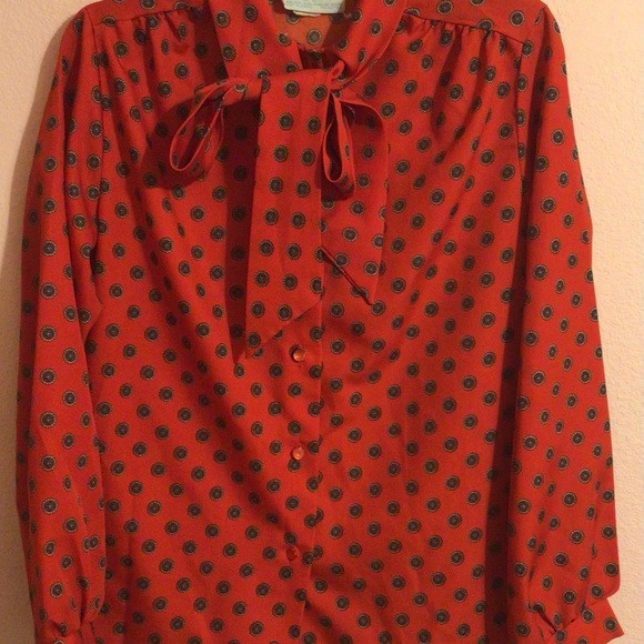 Vintage Lady Holiday red blouse with tie at neck size small/medium - Picture 1 of 7